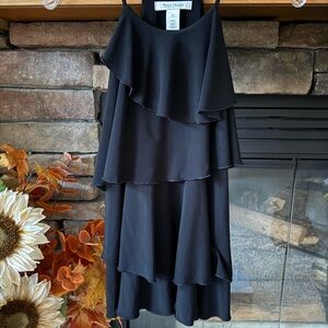 White House Black Market Tiered Ruffle Black Sleeveless Tank XS